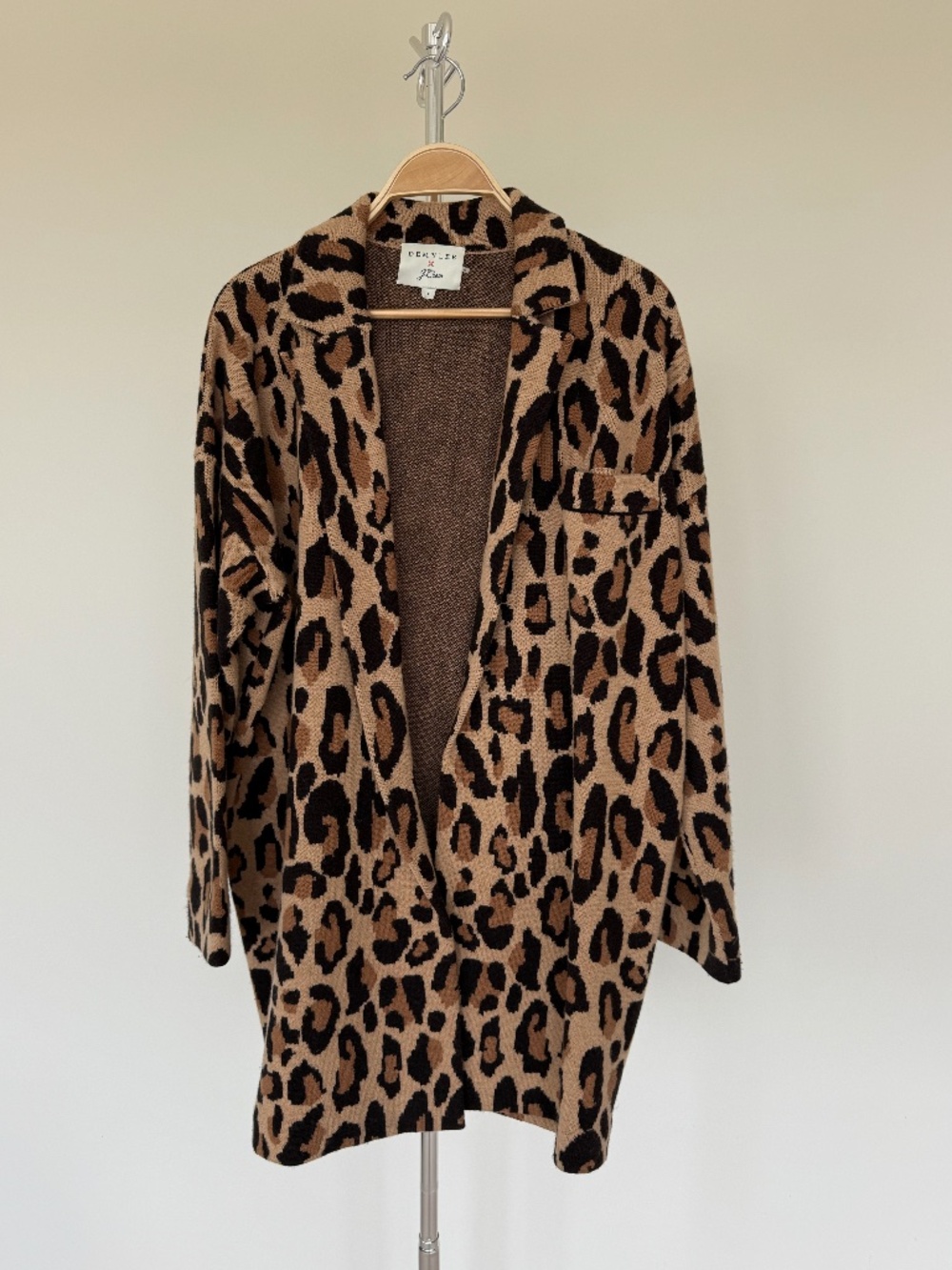 Demylee x J.Crew Leopard Print Open Front Knit Cardigan Sweater Size S